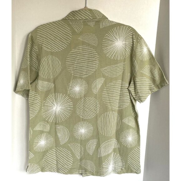 Folk Jay Shirt Men’s Medium Khaki Cotton Short Sleeve Geometric Relaxed - Picture 2 of 6